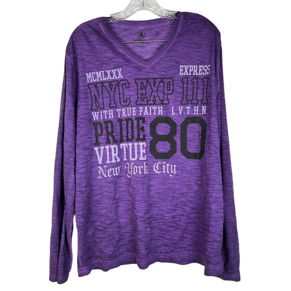 Men's Express NYC EXP Fitted T-Shirt Size XL Purple Henley Long Sleeve